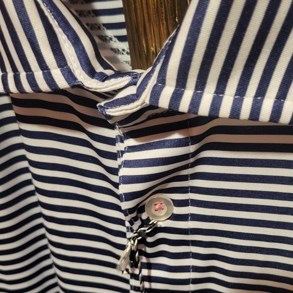 Tailor Byrd Navy Striped Performance Golf Polo UPF Quick dry Shirt Size XL NEW! - Picture 3 of 7